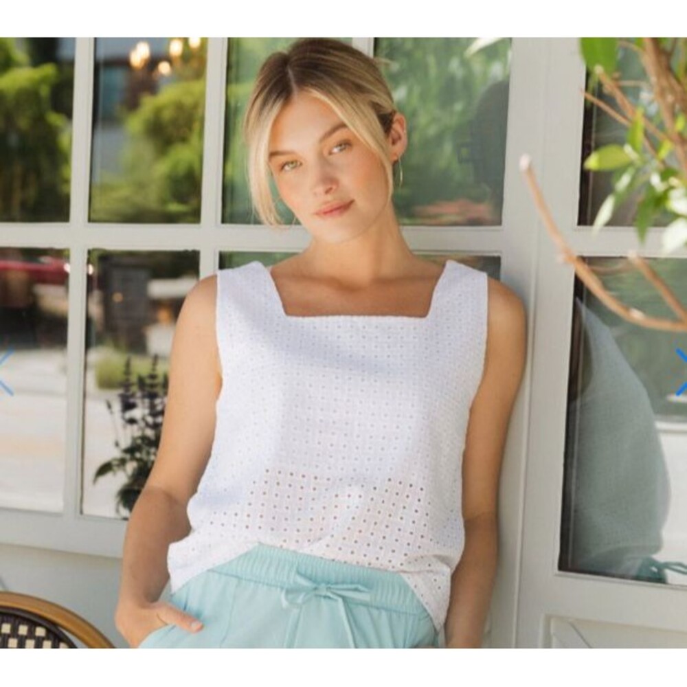 Albion White Eyelet Square Neck Tank Top
